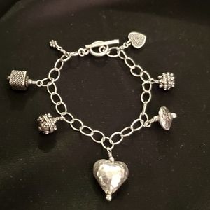 Sterling Silver Chain Link Bracelet with attached Charms